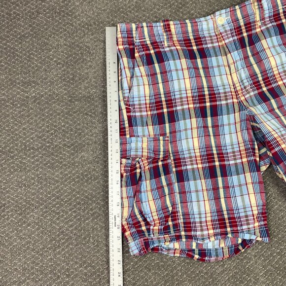 Ralph Lauren Polo Jeans Company Plaid Cargo Shorts Men's 40 Red Blue Madras - Picture 9 of 11
